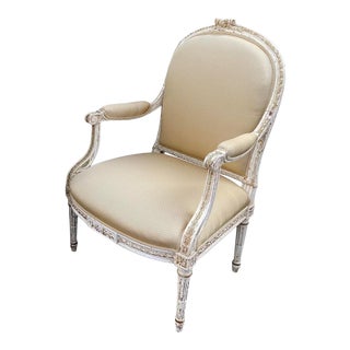 Antique 19th C French Louis XV XVI Transitional Arm Chair For Sale