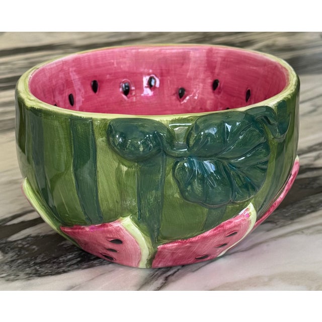 Ceramic Vintage Trompe L’Oleil Watermelon Bowl For Sale - Image 7 of 13