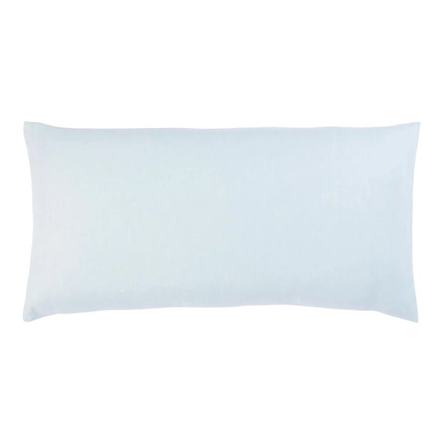 Schumacher Lange Glazed Linen 24" Lumbar Pillow In Ciel For Sale
