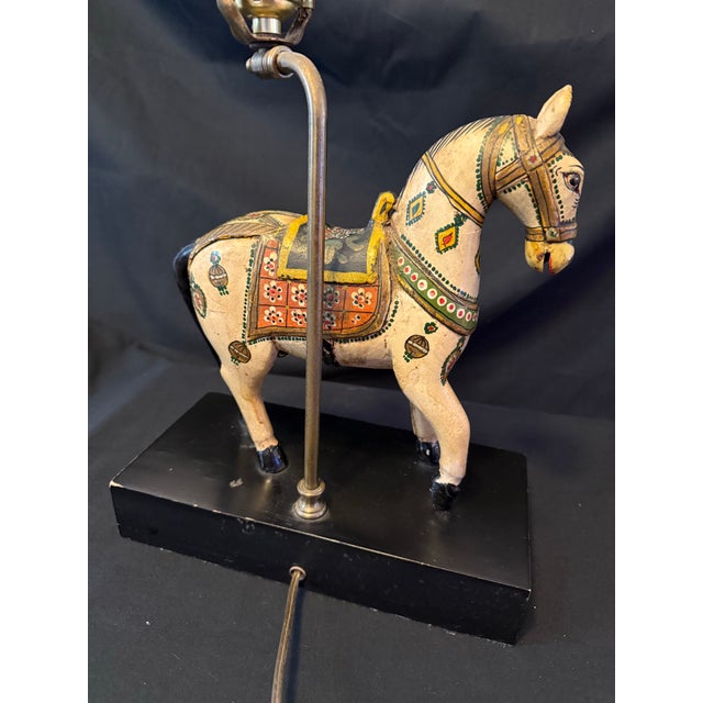 Hollywood Regency Vintage Hand-Painted Wooden Horse Table Lamp For Sale - Image 3 of 5