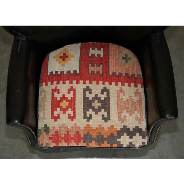 Little Professor Armchairs in Black Leather and Kilim Upholstery by Andrew Martin for Halo, Set of 2 For Sale - Image 15 of 18