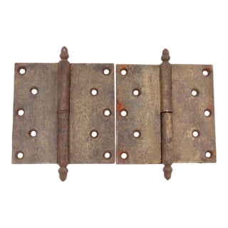 Pair of Antique 6 X 6 In. Cast Iron Acorn Lift Off Door Hinges For Sale