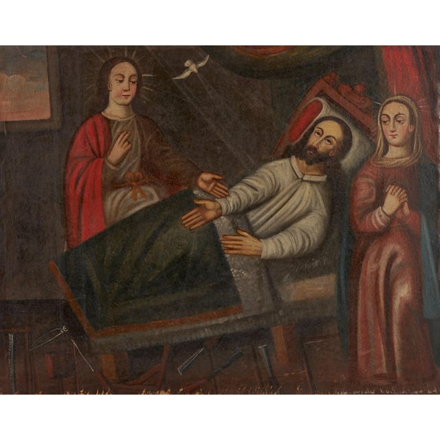 19th Century Spanish Colonial Cuzco School Paintings, John the Baptist & Death of Joseph - Set of 2 For Sale - Image 9 of 13