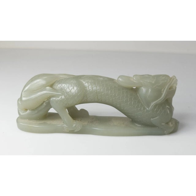 20th Century Chinese Carved Celadon Green Nephrite Jade Qilin Figure For Sale - Image 4 of 13