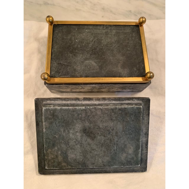 Mid Century Gray Marble Box Gold Mounts For Sale - Image 9 of 12
