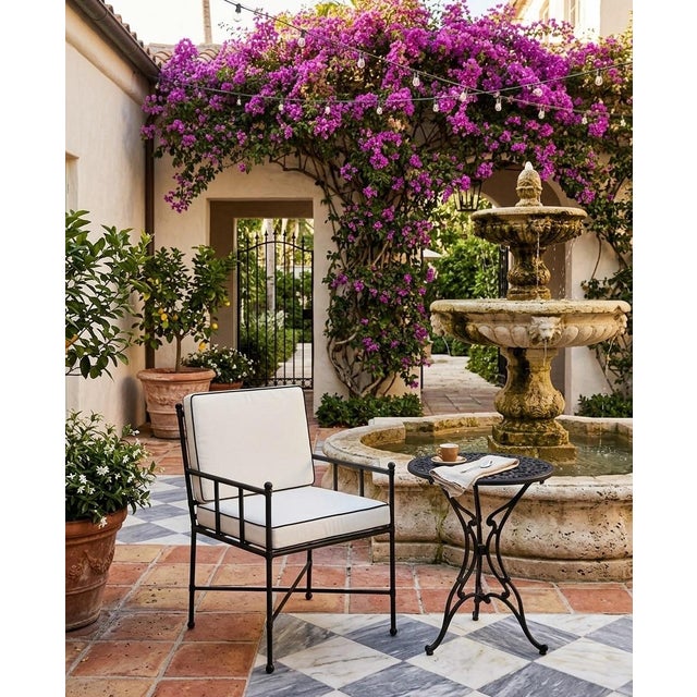 Black Classic Campaign-Style Wrought Iron Lounge Armchair For Sale - Image 8 of 11