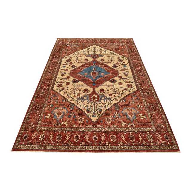 Serapi Ziegler Rug 8’11” X 11’8” Beige Wool Hand-Knotted Oriental Carpet For Sale