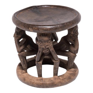 Bamileke Figurative Wooden Stool, C. 1900 For Sale