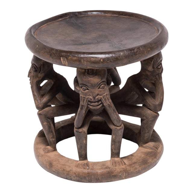 Bamileke Figurative Wooden Stool, C. 1900 For Sale