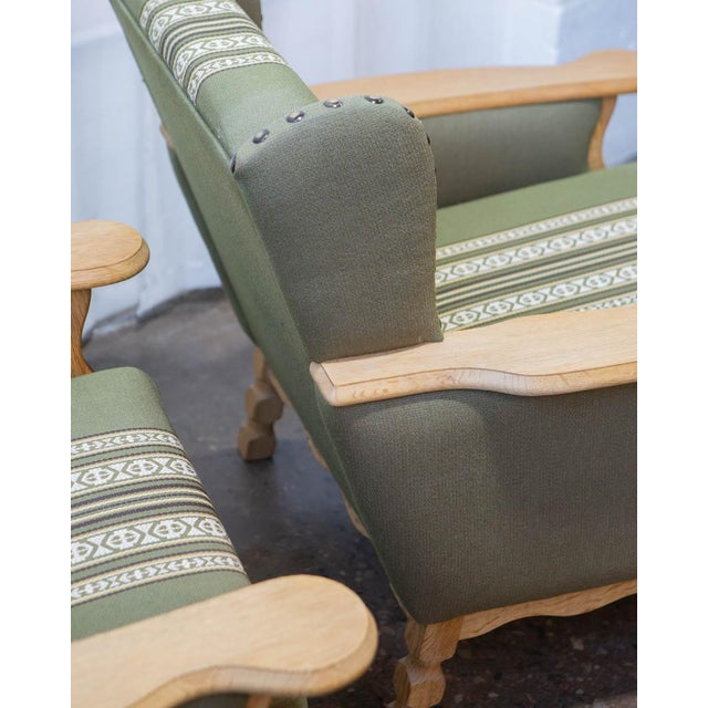 Pair of Attributed to Henning Kjærnulf Danish Oak Lounge Chairs With Ottoman, C. 1960s For Sale - Image 9 of 18