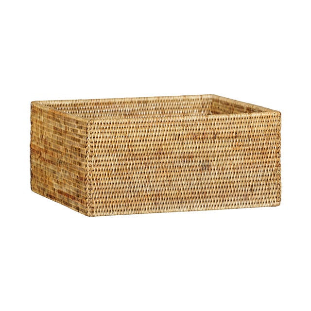 Vintage Handwoven Rattan Rectangular Storage Basket in Natural Honey Tone For Sale - Image 9 of 18