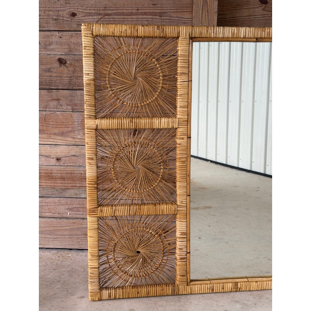 Wood Monumental Vintage Boho Coastal Buri Rattan Sunburst Wall Mirror For Sale - Image 7 of 12