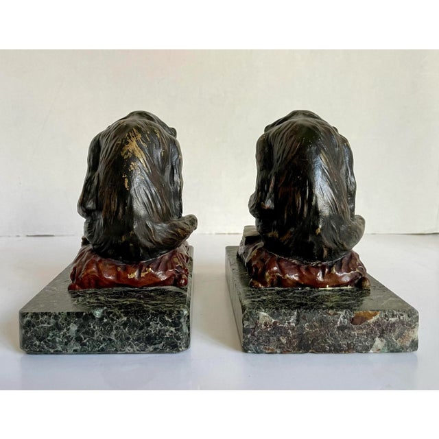 Vintage Bronze Reading Monkey Bookends on Green Marble For Sale In Los Angeles - Image 6 of 12