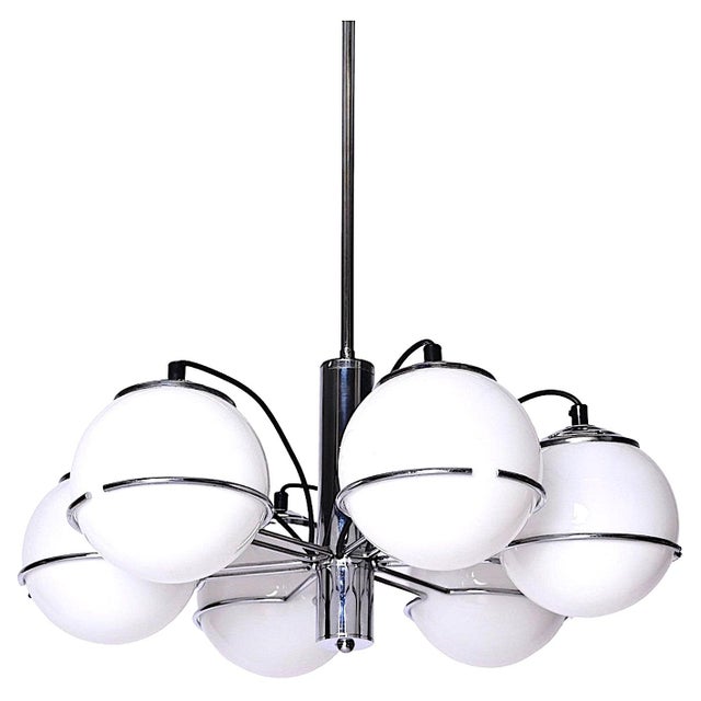 Vintage Opaline Glass and Chrome Pendant Lamp from Targetti Sankey, Italy, 1970s For Sale - Image 9 of 9