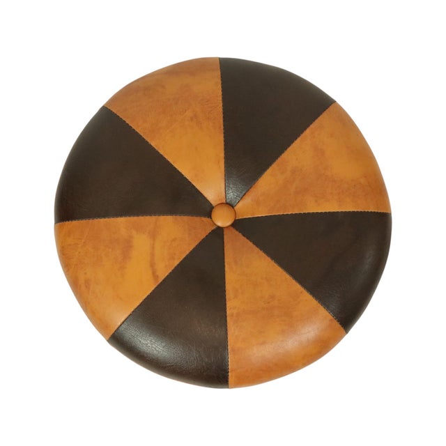 Vintage Round Pouf in Two-Tone Skai, 1960s For Sale - Image 3 of 12