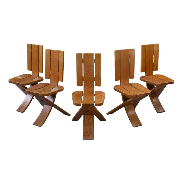 Vintage Oak Chairs from Seltz, 1970s, Set of 5 For Sale