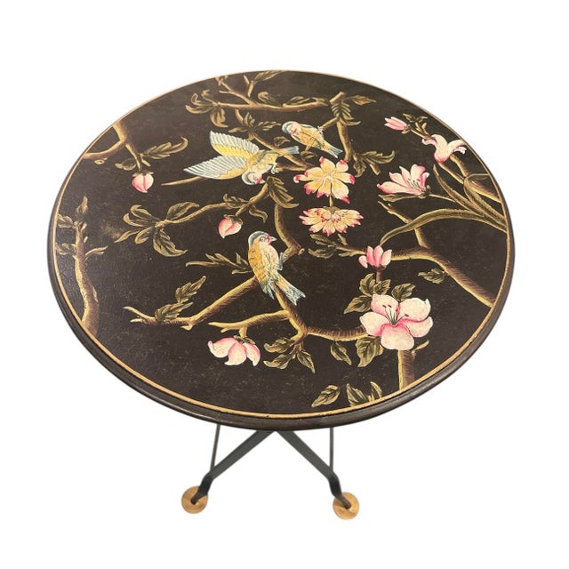 1990s Vintage Grand & C. Chinoiserie Hand-Painted Metal Folding Side Table For Sale - Image 5 of 10