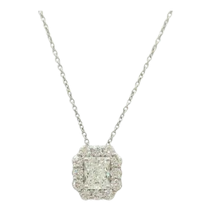 GIA White Diamond Radiant Pendant Necklace in 18K White Gold