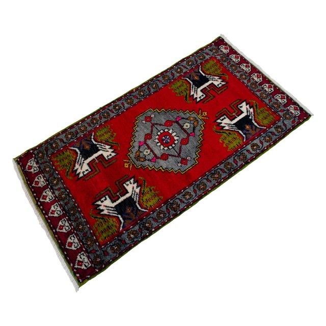 1970s Hand Knotted Turkish Small Rug Decorative Mat for Bathroom - Kitchen and Entryway - 20'' X 39'' For Sale - Image 4 of 14