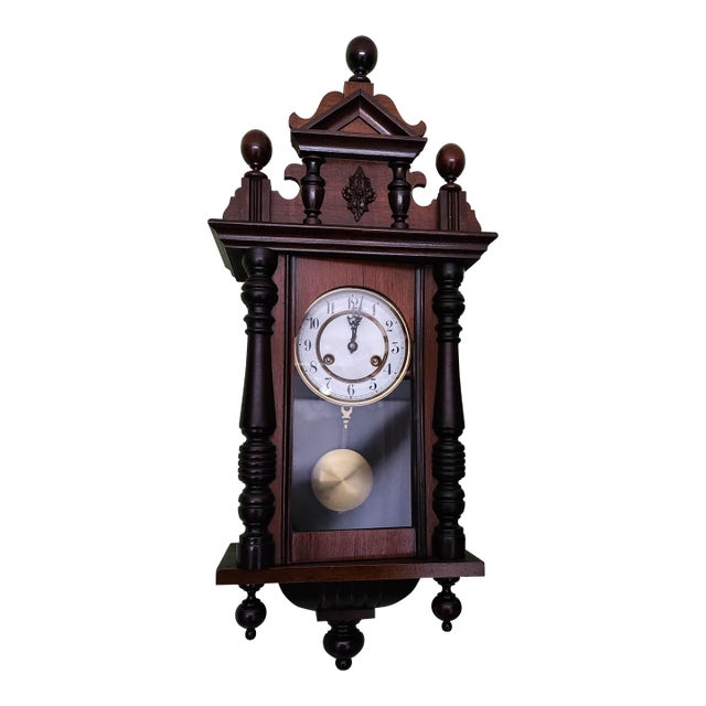 1920 Small German Pendulum Clock Made by Gebrüder Junghans From Black Forest For Sale