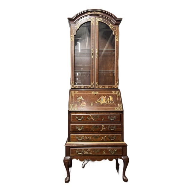 Late 20th Century Chinoiserie Secretary Desk With Glazed Cabinet by Jasper Cabinet For Sale