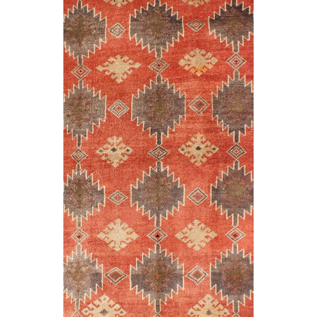 Turkish Vintage Tulu Rug With Geometric Medallions in Orange, Butter, Gray and Brown For Sale - Image 4 of 7