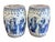 These are a pair of beautiful blue and white porcelain garden stools with a vibrant design of a flutist and other people...