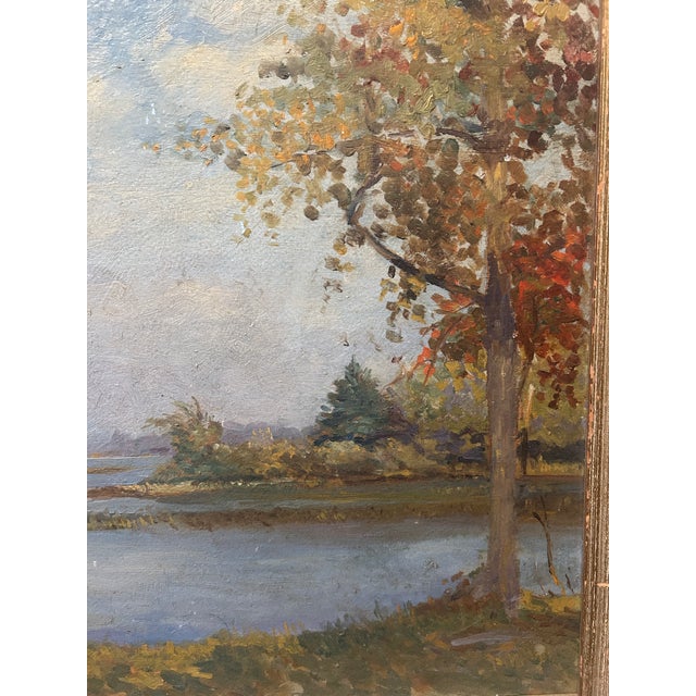 1930s C. 1930s Impressionist Painting of Boat on Lake For Sale - Image 5 of 6