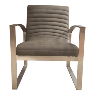 Modern Leather Lounge Chair W/Channel Stitching For Sale