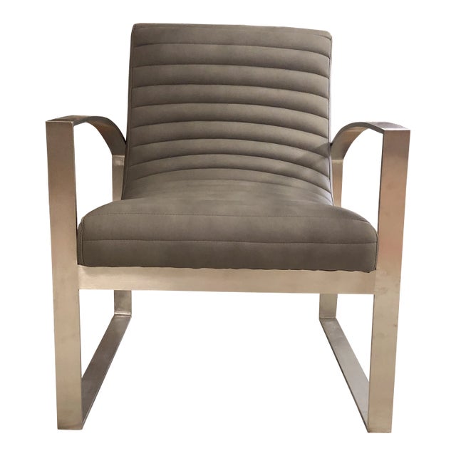 Modern Leather Lounge Chair W/Channel Stitching For Sale