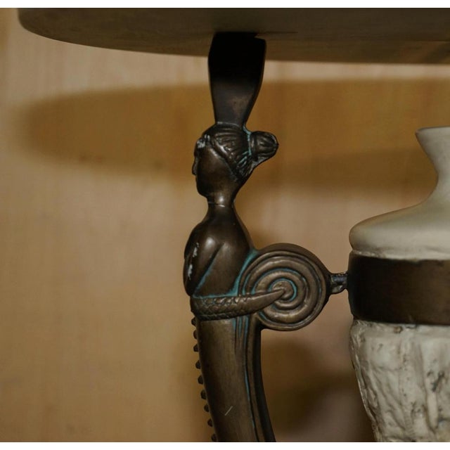 Metal Vintage Egyptian Revival Side Table with Marble Top For Sale - Image 7 of 18
