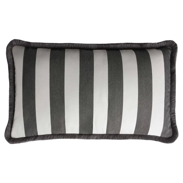 Striped Outdoor Happy Cushion Cover with Fringes from Lo Decor For Sale
