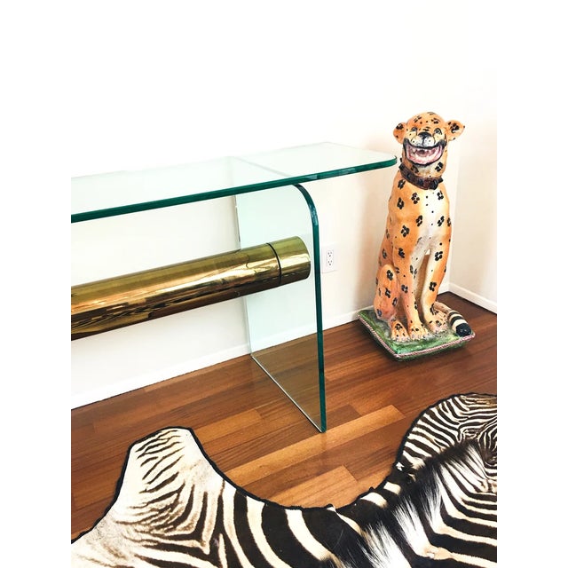 Transparent Vintage 1970s Pace Glass Console Table With Suspended Brass Beam Mid Century Modern For Sale - Image 8 of 11