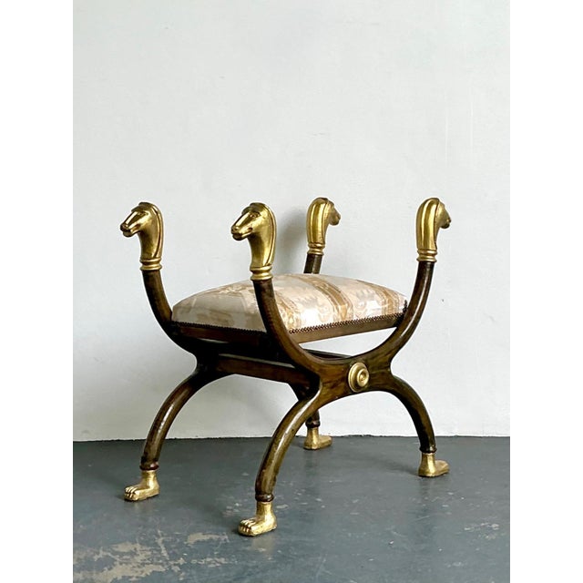 Vintage Egyptian Revival Gilt Ram’s Head Curule Seat For Sale - Image 13 of 15