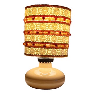 Vintage Yellow Ceramic Table Lamp from Hölscher-Leuchten with Fabric Shade from Lamplove, 1980s For Sale