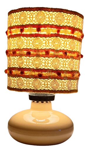 Vintage Yellow Ceramic Table Lamp from Hölscher-Leuchten with Fabric Shade from Lamplove, 1980s