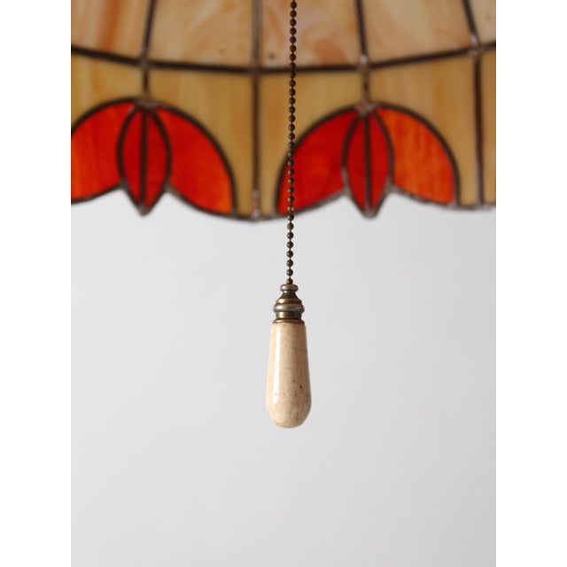 Vintage Tiffany Style Stained Glass Hanging Pendant Light For Sale - Image 4 of 18