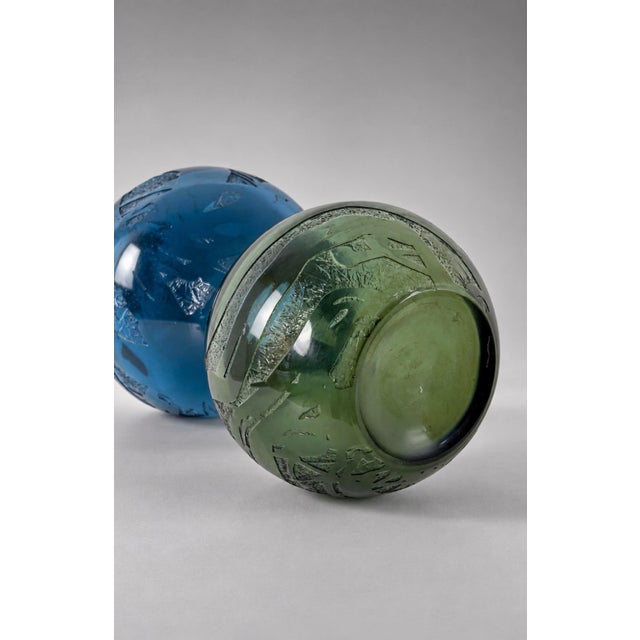 Sculptural Blue and Green Art Glass Vase by Göran Wärff for Pukeberg, Sweden, 1960s For Sale - Image 3 of 6