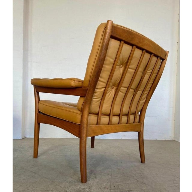 Vintage Swedish Tan Leather and Wood Lounge Chair by Göte Möbler, 1970s For Sale - Image 12 of 18