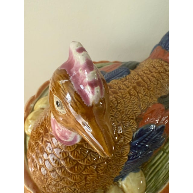 Ceramic Large Vintage Majolica Hen on Nest Tureen For Sale - Image 7 of 13