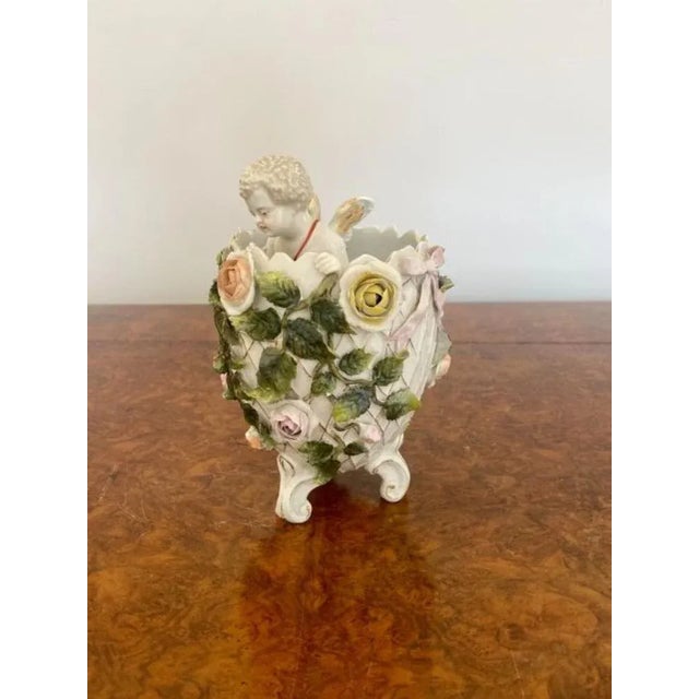 Antique Victorian Continental Porcelain Cherub in Vase, 1880 For Sale - Image 4 of 7