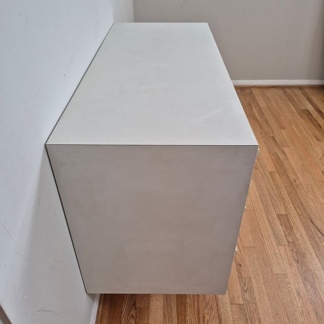 1970s 1970s Mid-Century Modern Style Two-Tone White & Faux Wood Laminate Writing Desk For Sale - Image 5 of 11