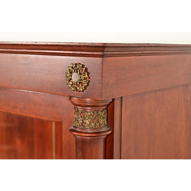 Antique French Empire Carved Mahogany Bookcase With Mounted Ormolu, Circa 1890s For Sale - Image 9 of 14