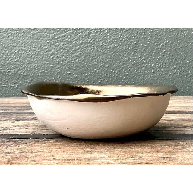 Bronze Vintage Slab Built Bronzed Studio Pottery Bowl For Sale - Image 8 of 11