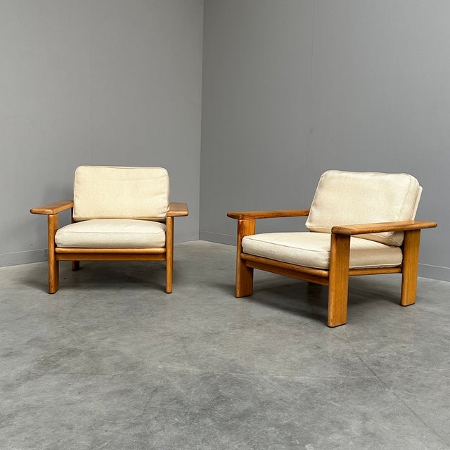 Vintage Lounge Chairs in Oak, 1960s, Set of 2, in Good conditions. Designed 1960 to 1969