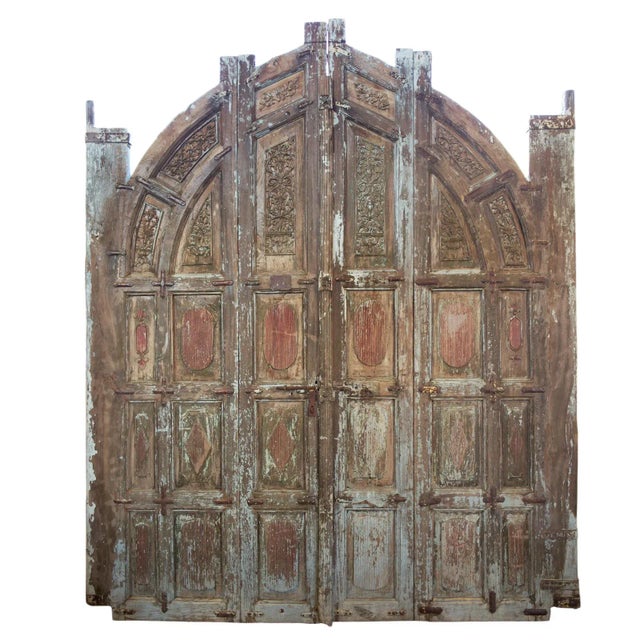 Brown Antique Indian Jodhpur Carved Entrance Doors For Sale - Image 8 of 8