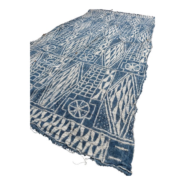 Vintage Collectible African Bamileke Ndop Indigo Denim Throw 90”Lx 47”w | No. 75 For Sale