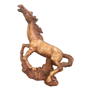 Vintage Italian Rearing Horse Resin Sculpture by A. Giannetti – Faux Carved Wood Finish