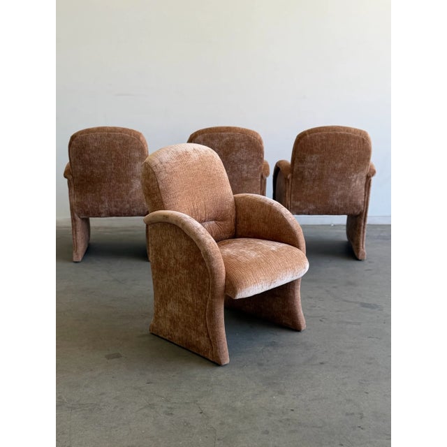 Vintage Curved Velvet Arm Dining Chairs - Set of Four For Sale - Image 9 of 18