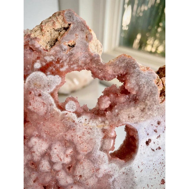 Pink Amethyst Slab With Sparkling Druzy Natural Crystal Specimen Display With Stand For Sale In Los Angeles - Image 6 of 11
